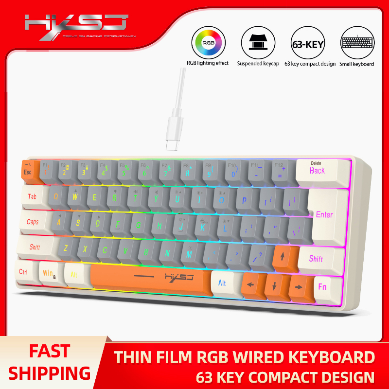 Keyboard RGB USB Wired 63 Keys - Pc Gaming Orange 评论和价格