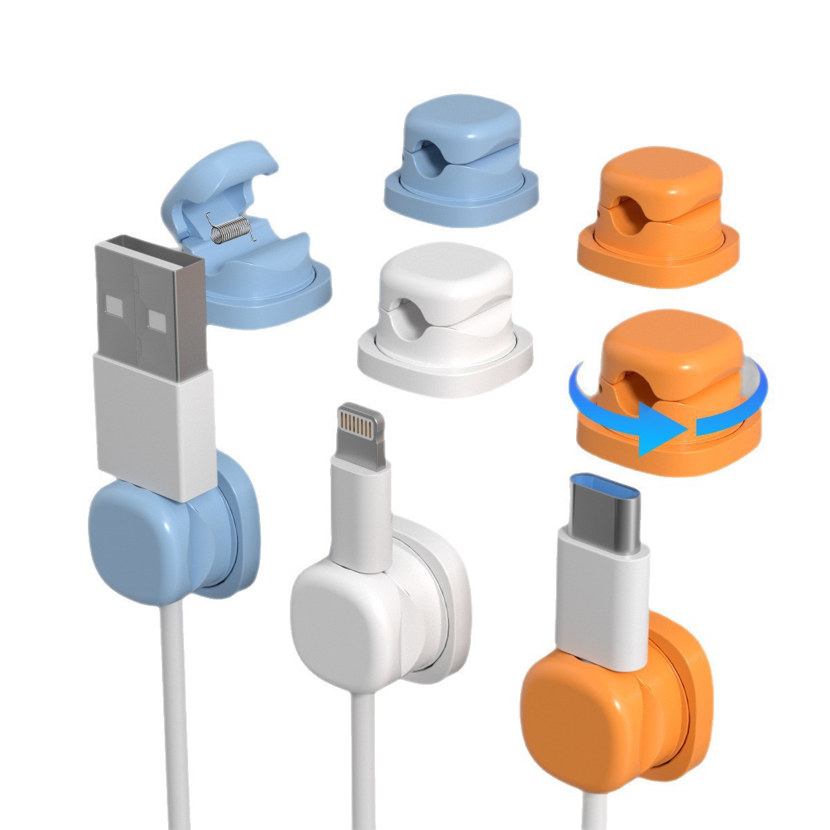 6Pcs Multi Color Rotatable Cab - Desk Cable Organizer 评论和价格